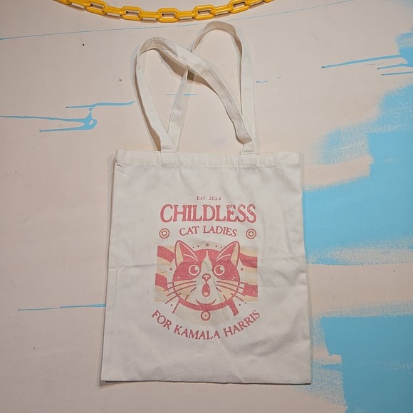 Childless Cat Ladies For Kamala Harris 2024 Tote Bag Canvas Artsy Political USA‎ - Picture 3 of 3